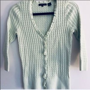 Jeanne Pierre Mint Cable Knit V-Neck Cardigan S